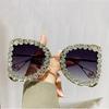 Fashion Vintage Diamond Oversized Sunglasses Women Luxury Brand Designer Sun Glasses Big Frame Punk Crystal Rhinestone Shades