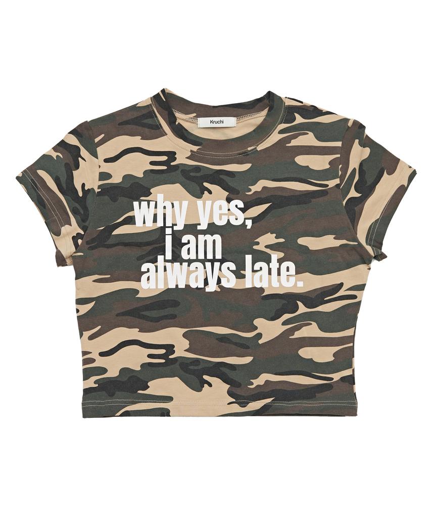 Укороченная футболка Keuluchi "Всегда опаздывает" (Camo)