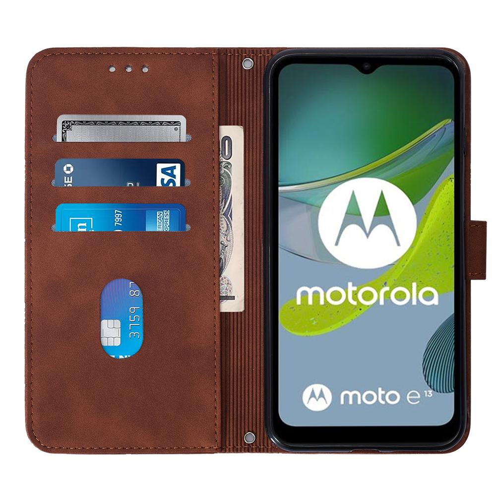 Кожаный чехол для Motorola Moto E13 4G с плечевым ремнем, кошельком и подставкой, чехол для телефона