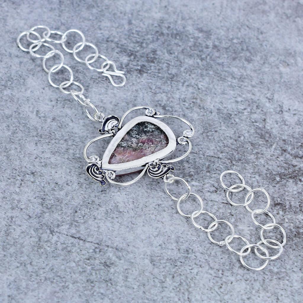 Pink Thulite Gemstone Handmade 925 Sterling Silver Bracelet 7-8" M-2729