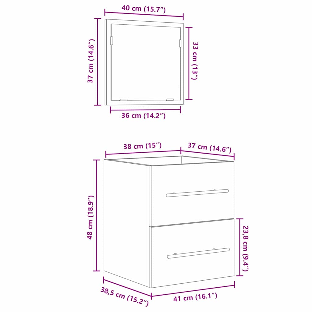 Bathroom Furniture Set with Drawers Brown 41 x 38.5 x 48 cm