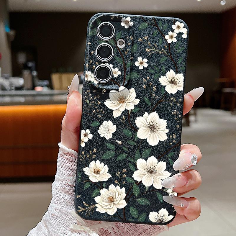 Чехол с принтом белых цветов для Samsung A18 A57 A37 A17 A56 A36 A26 A16 A55 A35 A25 A15 A54 S21 FE S22 S23 S24 Plus S25 S26 Ultra Силиконовый чехол