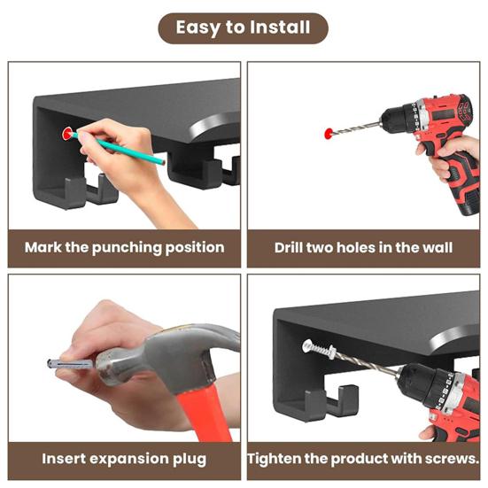 Yousheng Подвесной органайзер полка для хранения домашнего спортзала Металлическая стойка Настенный держатель для фитнес-инвентаря с крючками T-образные адаптеры для эспандеров