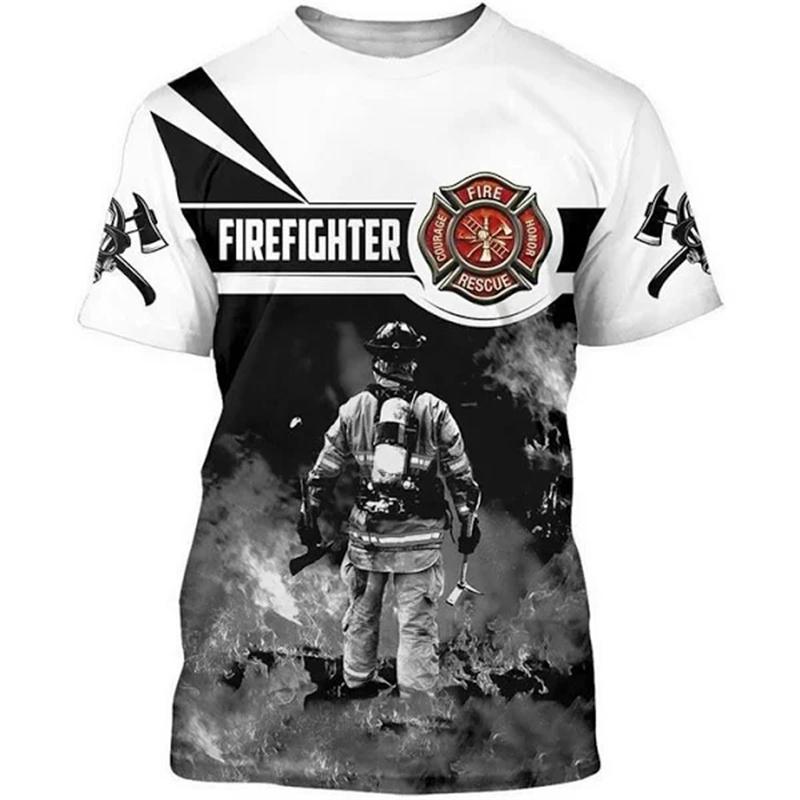 Summer 3D Firefighter Fireman Print T Shirt Kid Fashion Streetwear Short Sleeves Harajuku Clothing Gym T-shirts For Men Tees
