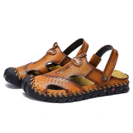 Summer Men's Sandals Classic Genuine Leather Sandals Fashion Outdoor Hiking Shoes Light Breathable Non-slip Sneakers 38-48