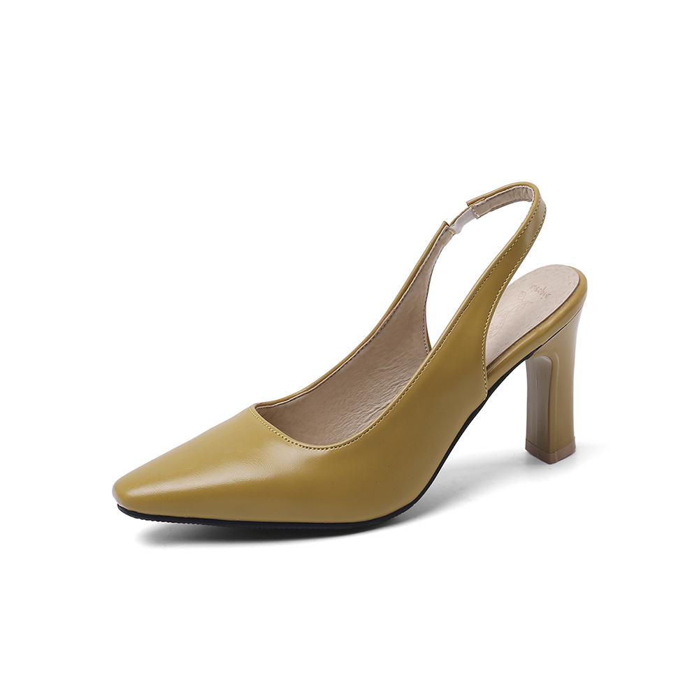 Бежево-желтые женские босоножки с ремешком через пятку Slingback с острым носом на высоком каблуке Маленький большой размер 32 46