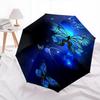 Glowing Blue Butterfly Umbrella - 3-Fold Compact Automatic Open Portable Umbrella with Vibrant Floral & Butterfly Design, Ligh
