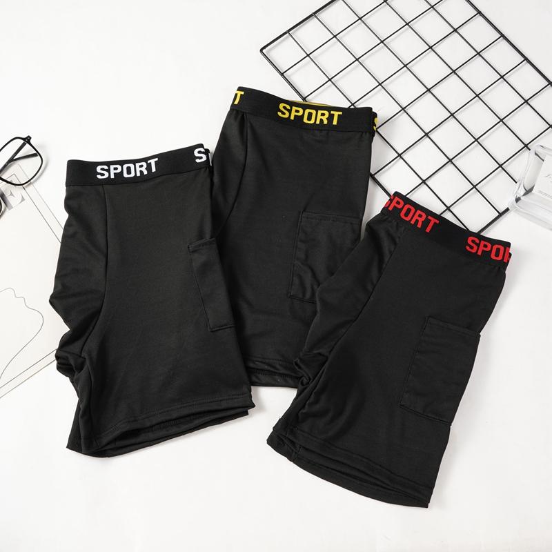 Мужские спортивные длинные боксеры с двойными карманами, высокоэластичное спортивное нижнее белье для тренировок