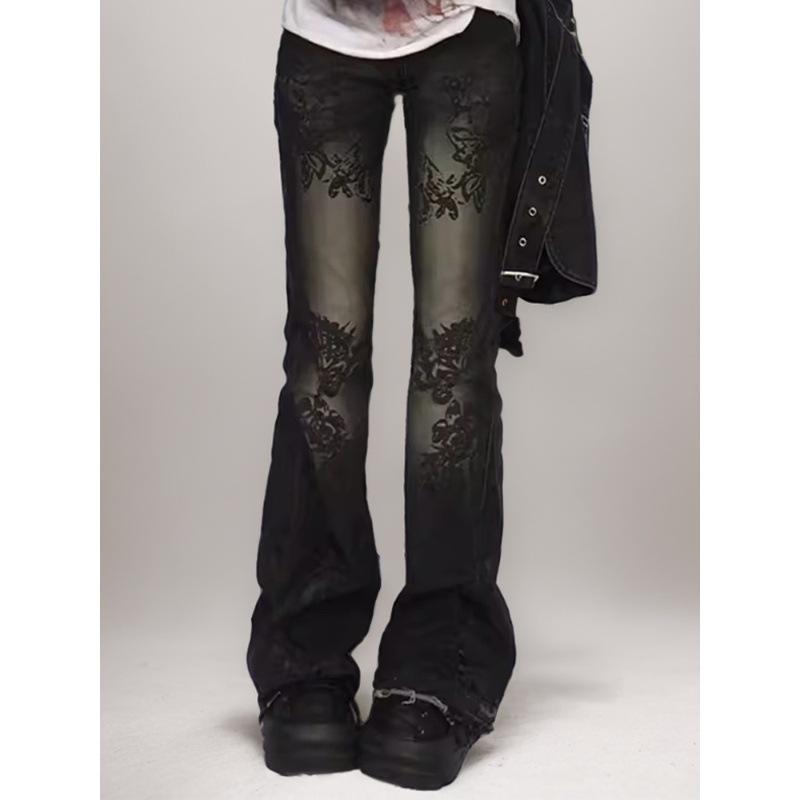 Утягивающие джинсы с высокой посадкой Y2K в американском стиле микроклеш женские больших размеров эластичные дизайнерские продвинутые брюки-клеш