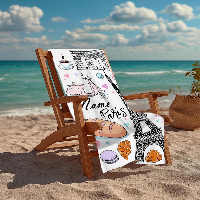 Custom Name Ultra-Soft Beach Towel with Paris the Eiffel Tower Theme,Ideal for Pool - Camping, Diving - Perfect Travel Essential, Vibrant Beach Towel.