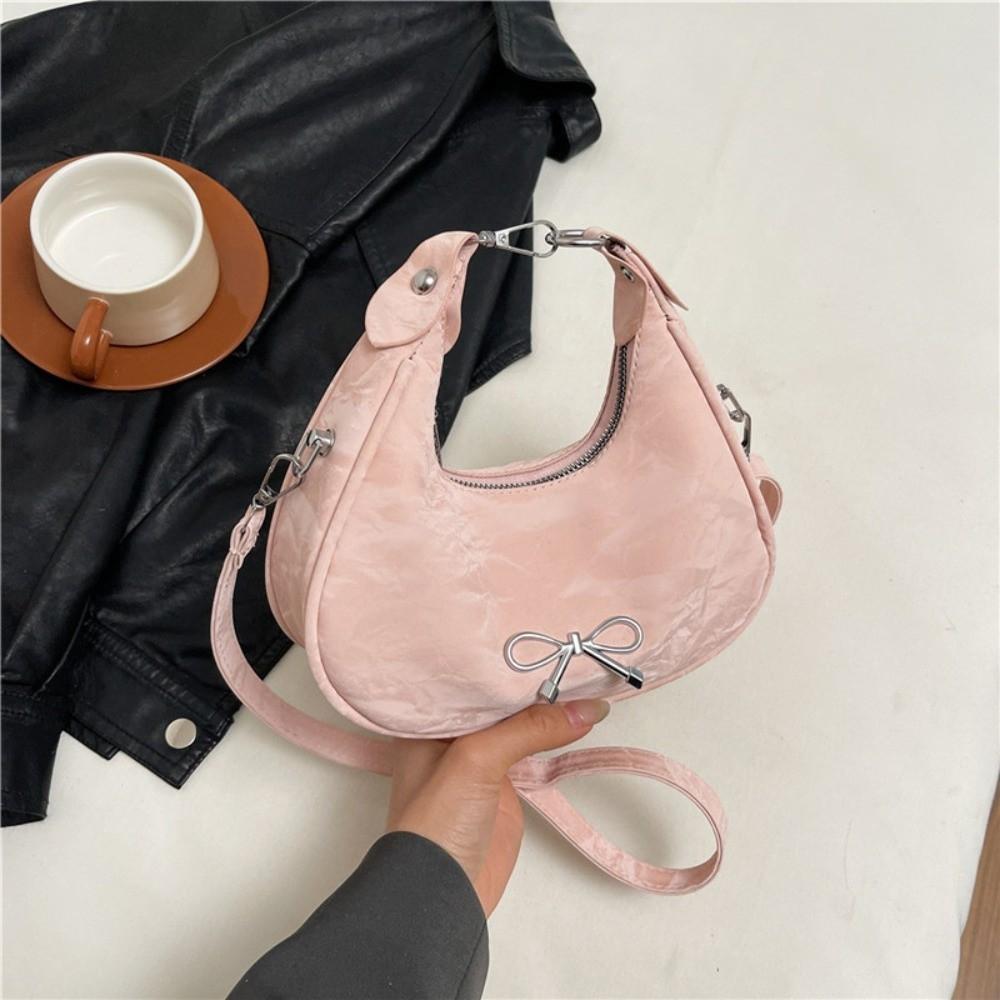Elegant Leather Bow Shoulder Bag Large Capacity Solid Color Crossbody Bag Korean Style Women's Handbag Women