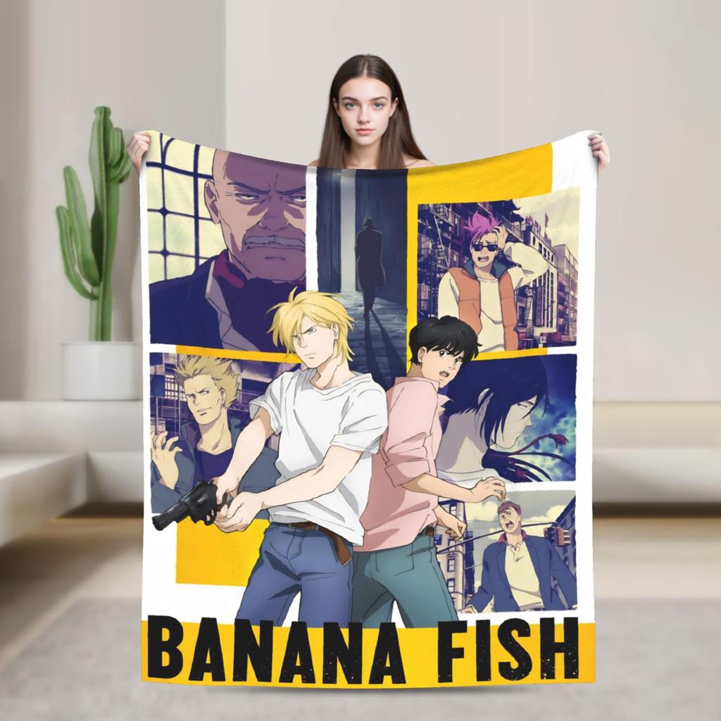 Banana Fish Anime Throw Blanket for Couch  Soft Fuzzy Plush Blanket 50x60 Inch Multiple Sizes Bedspreads for All Seasons