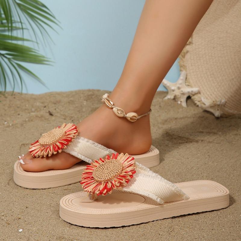 Модные Женские Модный Тренд Многоцветные Подсолнух Противоскользящие Износостойкие Мягкая Подошва Плоские Шлепанцы