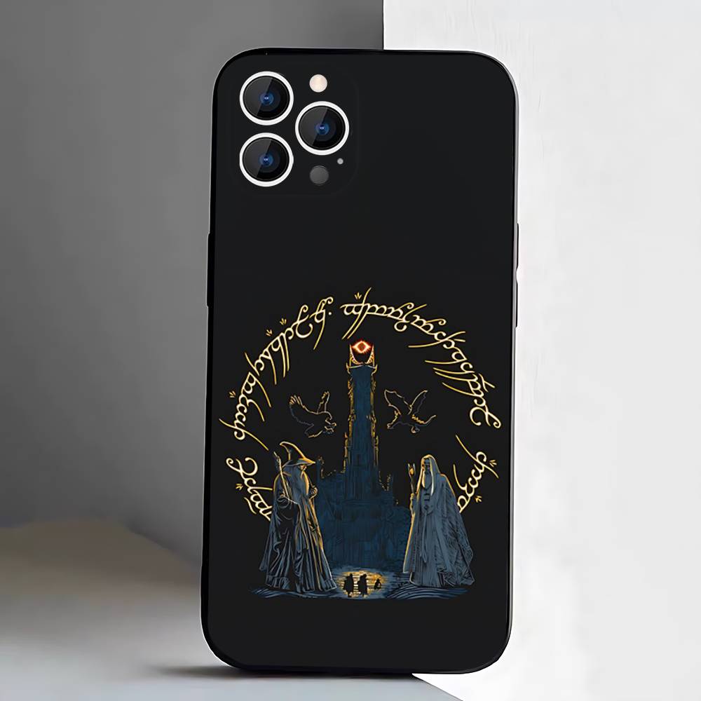 Чехол-карта «Властелин Колец» для iPhone 17, 16, 15, 14, 13, 12, Pro, Max, Plus, E, SE4, Air, Mini Черный Мягкий Короб