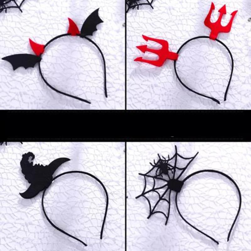 Повязка на голову Хэллоуин Дети Смешная повязка на голову Крылья демона Двусторонняя вилка Шляпа ведьмы Праздничные волосы