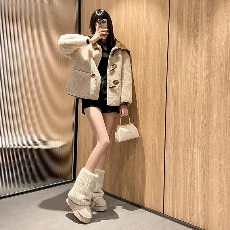 Новые зимние ботинки для снега, женские короткие ботинки с толстой подошвой, меховые, плюшевые, утолщенные, противоскользящие, теплые, из хлопка