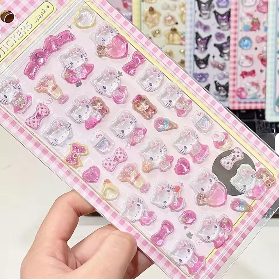 Кавайные Хелло Китти Куроми Синнаморолл 3D Стикеры Sanrio Аниме Прозрачный Желе Кристалл Декоративный Стикер Телефон DIY Детская Игрушка