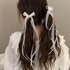 2Pcs Korean Fashion Lace Bow Hairpin Women Girls Ribbon Hair Clips White Long Ribbon Bow Top Clip Female Hair Accessories Gifts