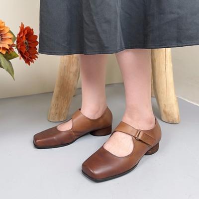 Однотонные туфли-лодочки из натуральной кожи с квадратным носком, универсальная женская обувь в стиле ретро на низком каблуке