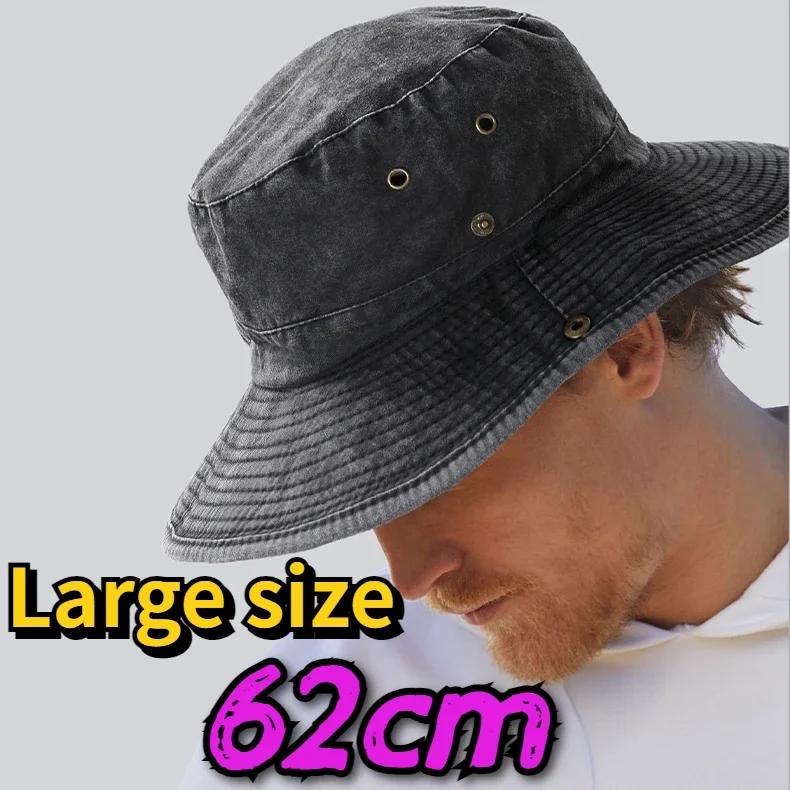 Большой Размер Старый Большой Козырек Панама Мужчины Женщины Уличная Шляпа от Солнца Защита от Солнца Рыболовные Кепки Стиранный Хлопок Рыбацкие Кепки