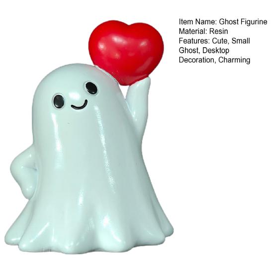 Halloween Ghost Figurine Cute Ghost Holding Heart/Pumpkin Statue Desktop Small Resin Ghost Ornament for Home Office Kitchen Tabletop Decor