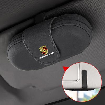 Зажим для очков на солнцезащитный козырек автомобиля из замши, держатель-контейнер для хранения солнцезащитных очков для Porsche Macan 911 718 Panamera Boxster Cayman 918, аксессуары