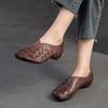 Retro Handmade Woven Loafers Genuine Leather Soft Sole Low Heeled Women's Slip-on Shoes