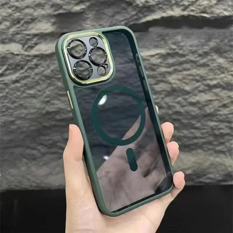 Luxury Magnetic Metal Lens Bumper Protection Case For iPhone 17 16 15 14 13 12 11 Pro Max Plus Wireless Charge Hard Clear Cover