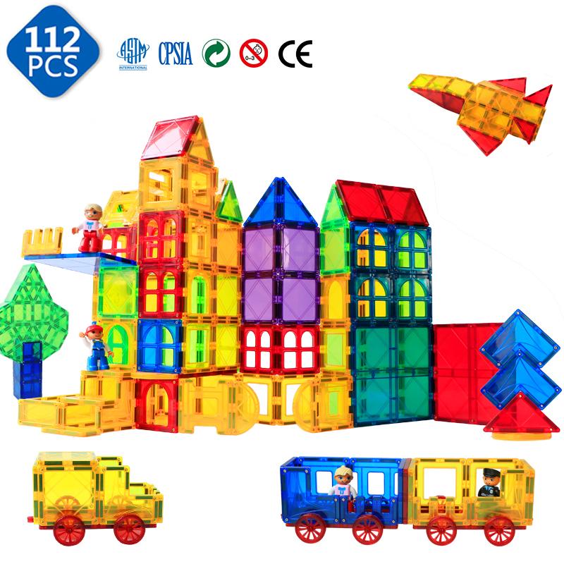 112PCS Magnetic Tiles Big Size Magnet Construction Building Blocks Collections Designer Educational Game Toys for Kids Best Gifts