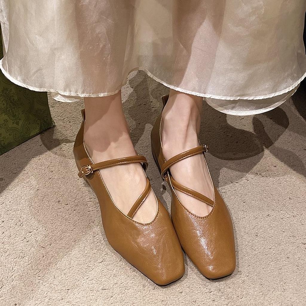 Женские Классические Кожаные Квадратный Носок Плоская Подошва Mary Jane Модная Пряжка Повседневные Балетки Удобные Закрытый Носок Рабочие Туфли-Лоферы