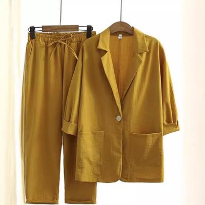 Женские осенние и зимние костюмы, хлопковые и льняные куртки, брюки, повседневная одежда с свободными карманами