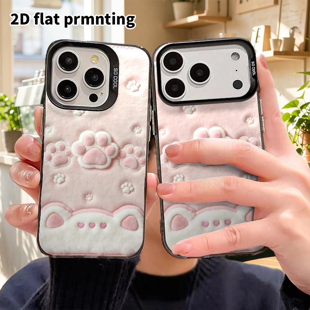Чехол для телефона: 2D плоский дизайн, подходит для iPhone 18 17 16 15 14 13 Pro, красочный серебристый защитный чехол, парный стиль, розовая кошачья лапа, Рождество и Хэллоу