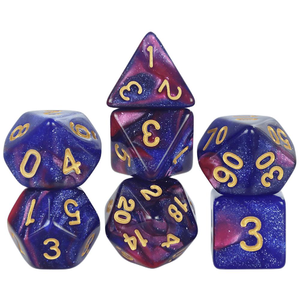 Набор из 7 игральных костей DND Polyhedral Dice, разноцветные с блестками, D4 D6 D8 D10 D% D12 D20 для настольных игр DND TRPG, развлекательных игр для вечеринок