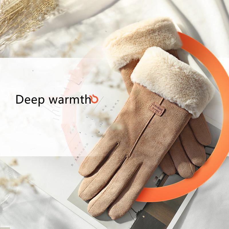 Бархатные перчатки из оленьей кожи, хлопковые утолщенные зимние плюшевые корейские студенты, теплые перчатки для девочек, милые женщины, защищающие от холода осенью и зимой