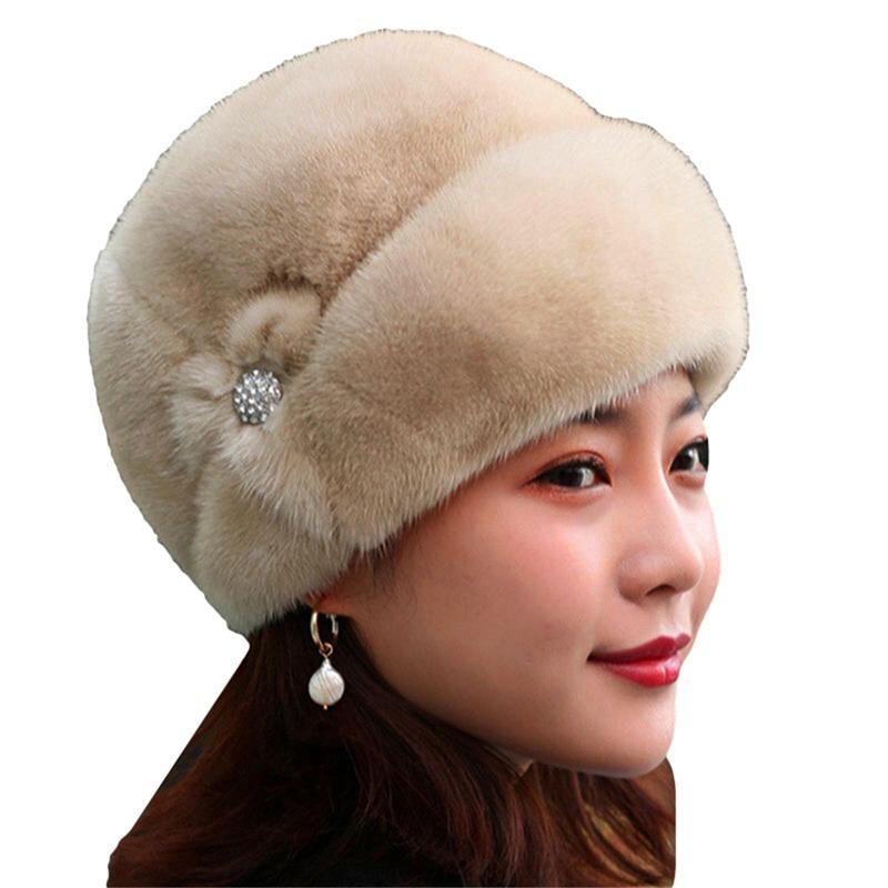 New Winter Warm Hat Imitation Mink Fur Caps For Women Earflap Fisherman Earwarmer Hat Floral Basin Cap