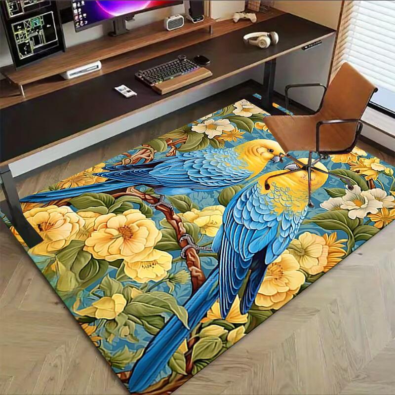 1PC Parrots Flowers Non-Slip Floor Carpet Compatible for Office&Living Room&Bedroom&Dining room - Flat- Soft & Pattern, Vibrant Colors-W300