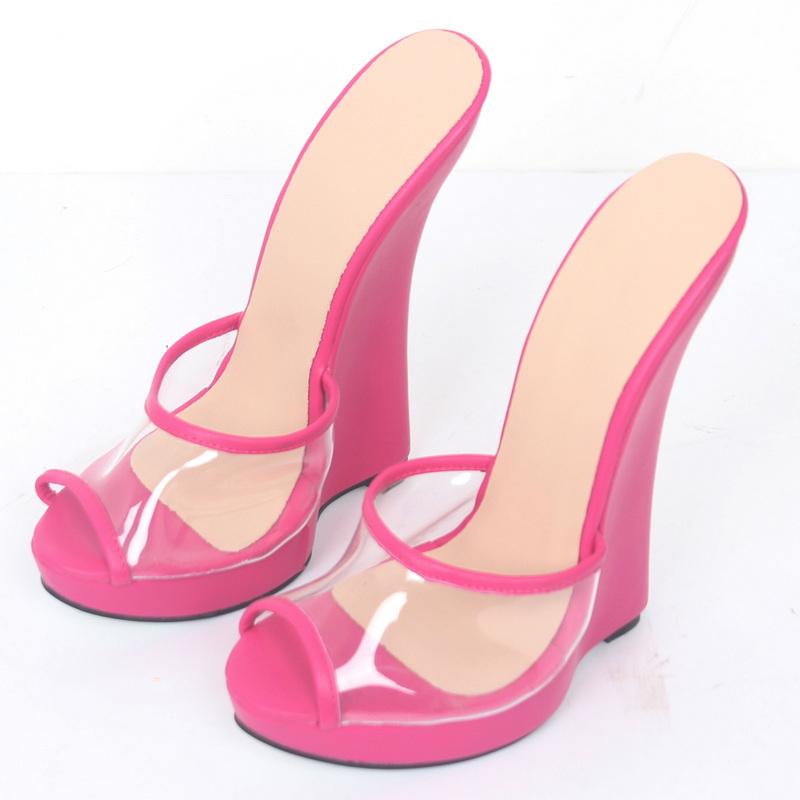 18CM High Wedges Sandals,Peep Toe Women's High Heels Summer Shoes,Man Cosplay Platform Slippers,PVC vamp,Black,Red,Custom Colors