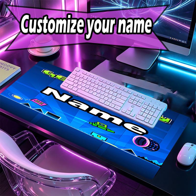 Custom Name Personalized Geometry Dash Pattern Mousepad, Laptop PC Desk Mat, Decorative Desk Mat for Home Keyboard Pad Gift