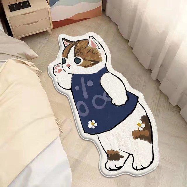 Милый ковер с мультяшным котом, плюшевые, пушистые, нерегулярные прикроватные ковры, утепленный нескользящий напольный коврик, коврик для детской комнаты, декор для спальни