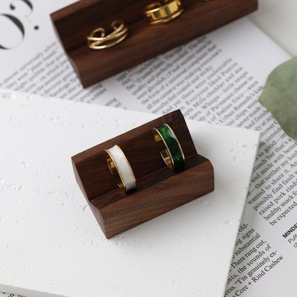 Wood Base Ring Display Rack V-Groove Jewelry Photography Props Earring Storage Tray  Jewelry Store