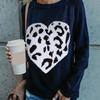 Winter Womens Sweater Heart Leopard Print Crew Neck Pullover Fashion Knit Top