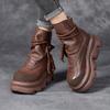 Handmade Mid-calf Boots Platform Women Genuine Leather Short Boots Round Toe Height Increasing Thick Sole Ladies Shoes