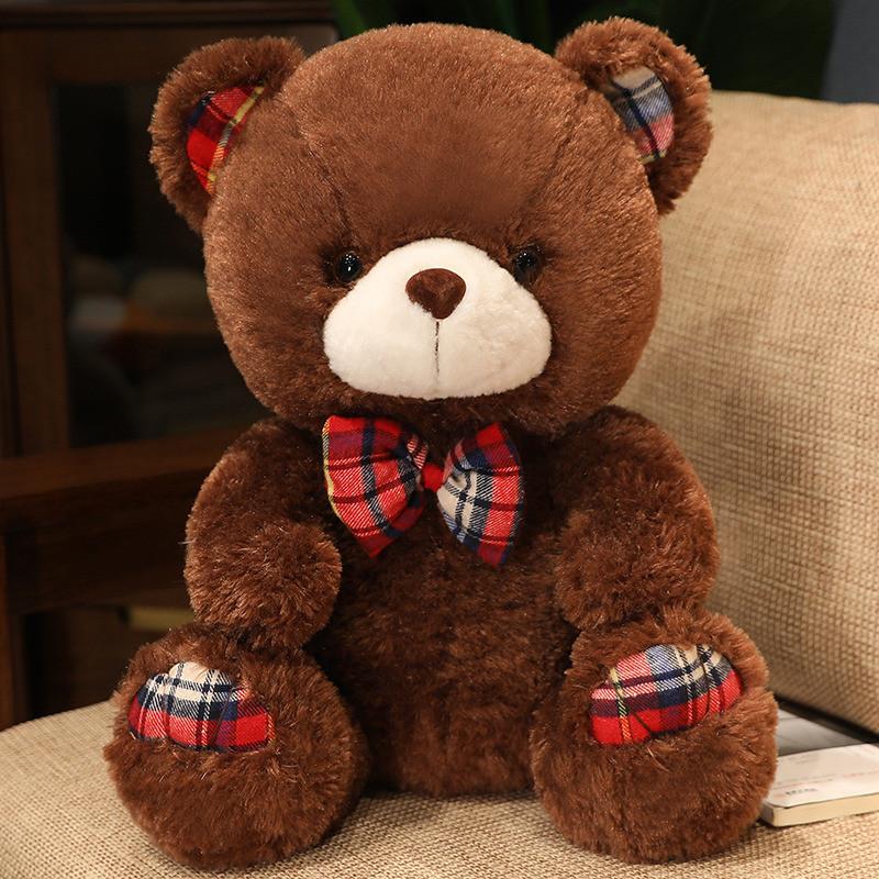 Bow Plaid Teddy Bear Plush Toy Cartoon Love Card Girl Valentine Day Gifts Dolls