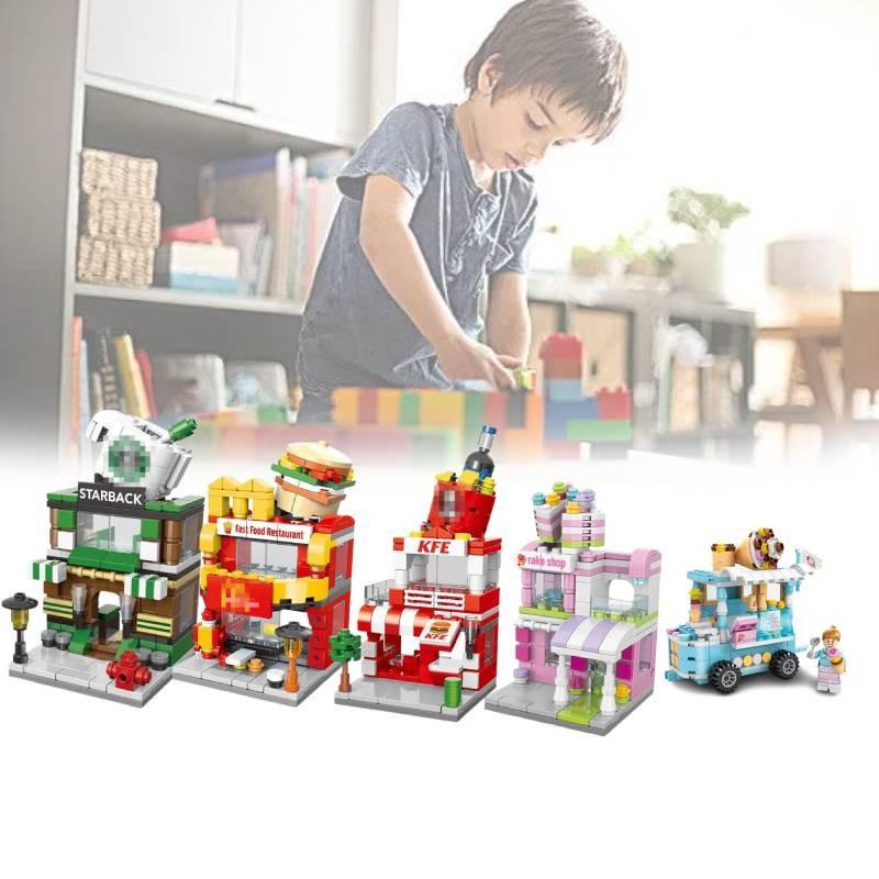 Cream Ice Building Block City Street View Model Kid Multi Shape Puzzle Jigsaw