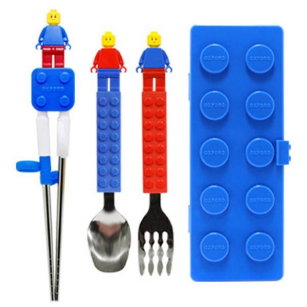 Oxford Block Stainless Steel Spoon + Fork + Chopsticks + Case Set, Blue, 1 Set