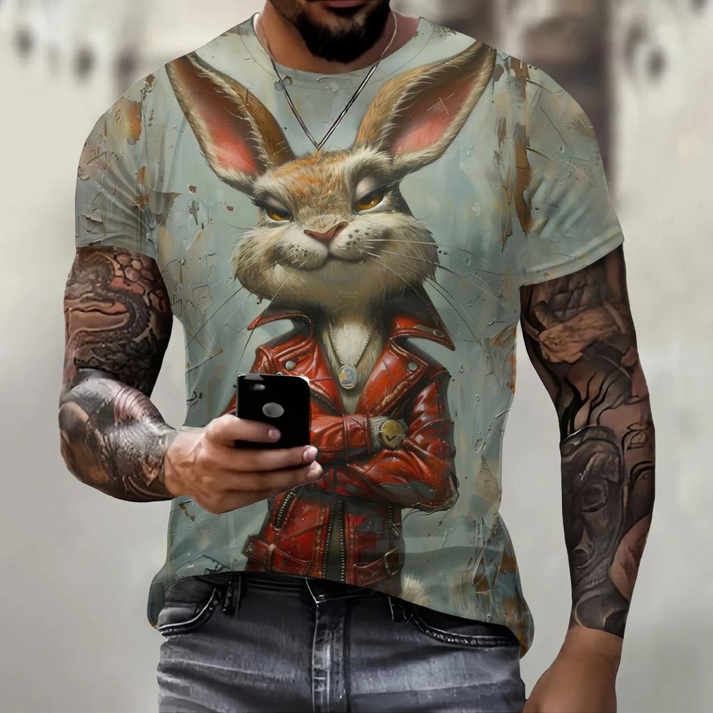 Смешная футболка для мужчин, летняя, новая, с коротким рукавом, футболка с животным, Кот-рокер, 3D-печать, модная, повседневная, уличная, оверсайз, мужская одежда