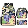 Stitch Kids Backpack Set 3-Piece Student School Bag Lunch Box Pencil Case Digital Print Gift Set for Children