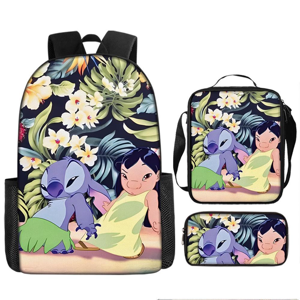 Stitch Kids Backpack Set 3-Piece Student School Bag Lunch Box Pencil Case Digital Print Gift Set for Children