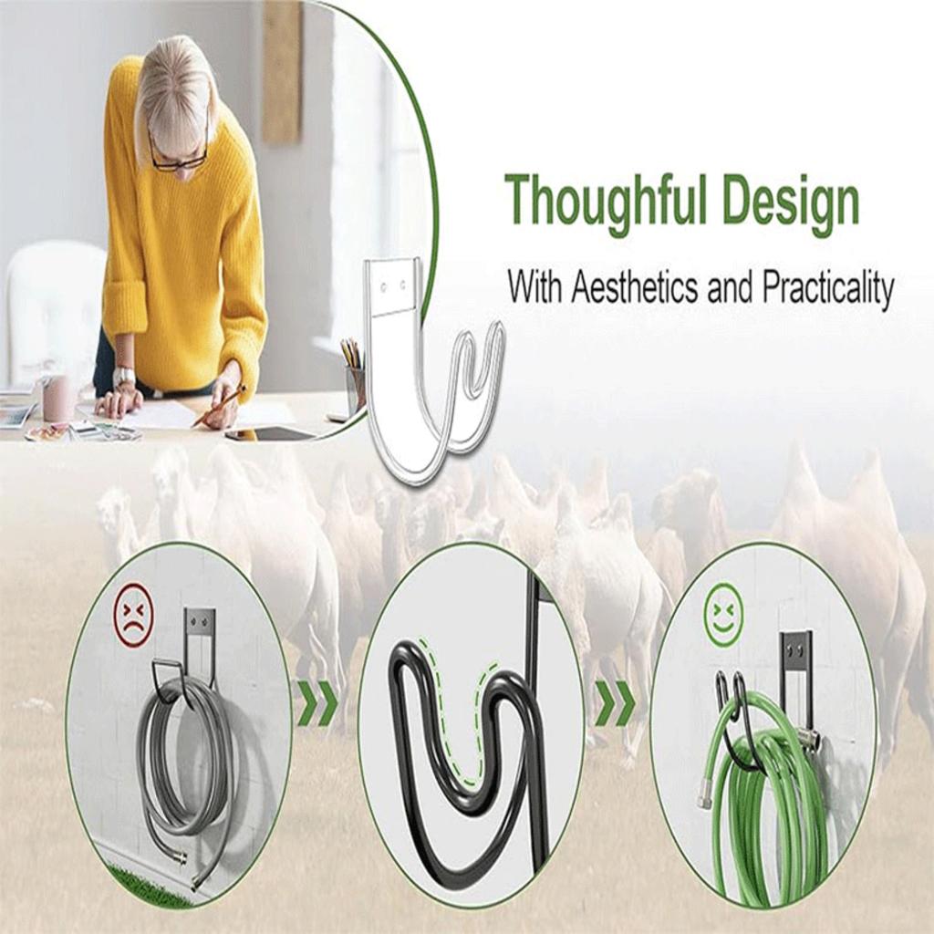 Black Garden Hose Hook Wall Mount Hose Holder With Slots For Hose Extension Cords