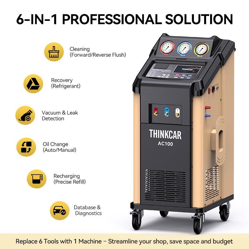 Advanced High Performance 50L/min Pump THINKCAR AC100 AC Recovery and Recharge Machine for Gasoline Fuel Petrol Diesel Vehicles